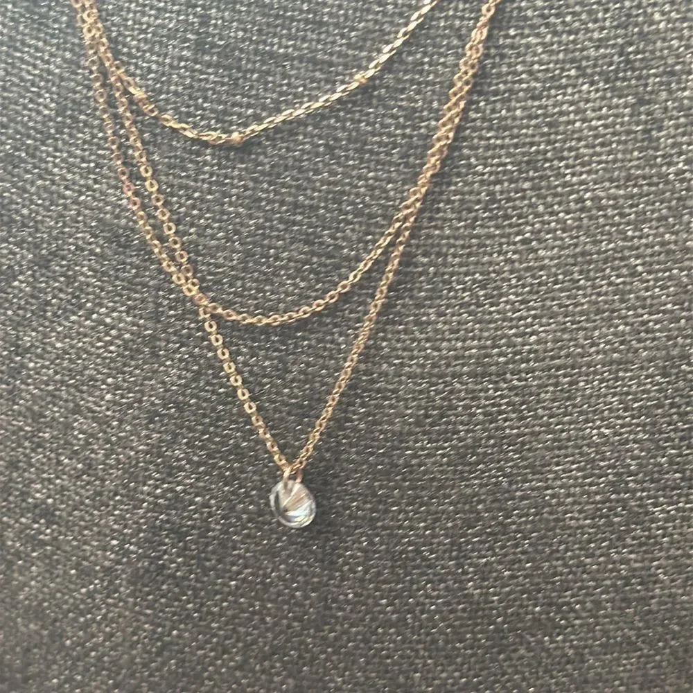 Elegant Rose Gold Tone Triple Strand Necklace with Crystal‎ Pendant - Picture 2 of 3